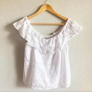 Rebecca Minkoff White Eyelet Lace Ruffle Top Size Medium